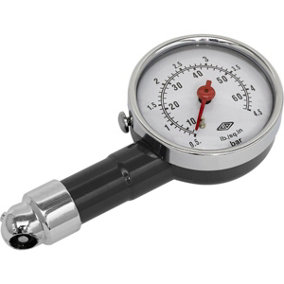 60psi Premium Tyre Pressure Gauge with Offset Valve Connector - Metal Body Dial