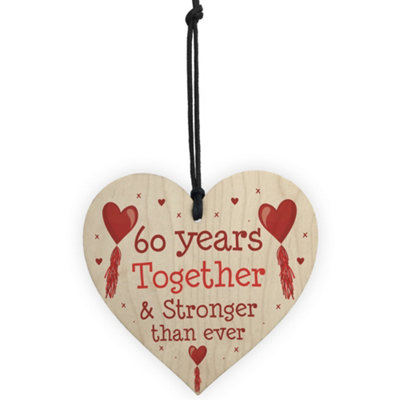 60th Anniversary Gift Wood Heart Perfect Gift For Husband And Wife Him Her Keepsake - 5