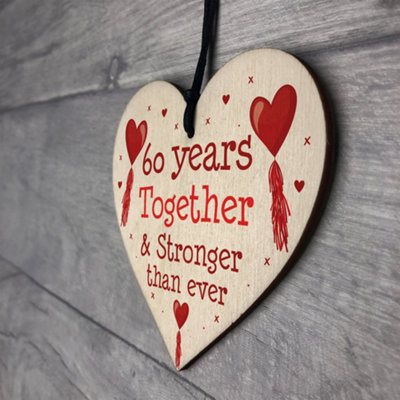 60th Anniversary Gift Wood Heart Perfect Gift For Husband And Wife Him Her Keepsake - 7
