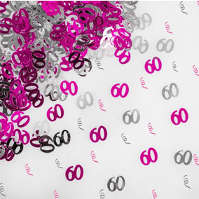 60th Birthday Confetti Pink & Silver 1 pack x 14 grams birthday decoration Foil Metallic 1 pack