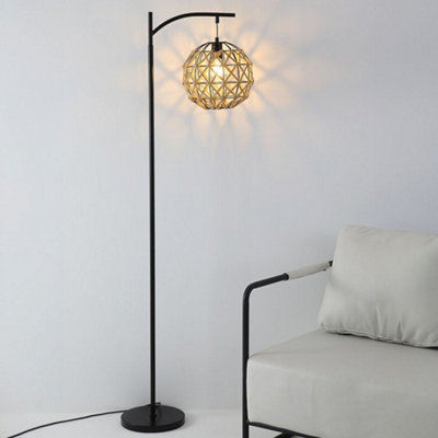 60W Handmade Hemp Rope Floor Lamp with Spherical Shade and Black Metal ...