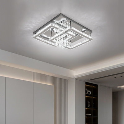 60W Modern 2-Tier Square Crystal Ceiling Light Cool White Light 55 x 55cm