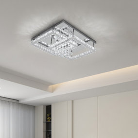 60W Modern Double Tier Square Crystal Ceiling Light Cool White Light 55 x 55cm