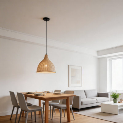 60W Rattan Semi-Open E27 Socket Ceiling Lamp Pendant Light with 3-Colour Dimming
