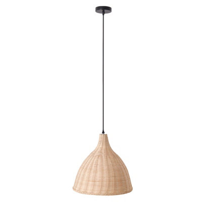 60W Rattan Semi-Open E27 Socket Ceiling Lamp Pendant Light with 3-Colour Dimming