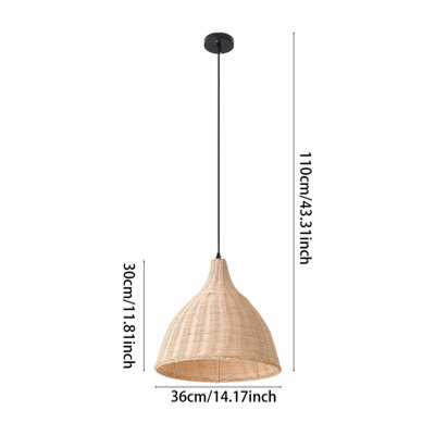 60W Rattan Semi-Open E27 Socket Ceiling Lamp Pendant Light with 3-Colour Dimming