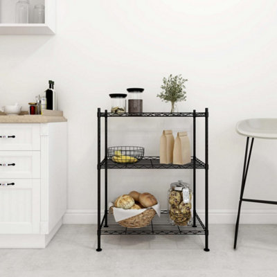 60x35x76 cm Black 3-Tier Storage Rack with 150 kg Capacity