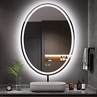 60x80cm Oval LED Bathroom Mirror with Light, Illuminated Backlit Wall Mounted with 3 Colors Light