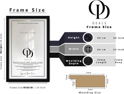 60x90cm Picture Frame MDF Flat Wood Effect Frame with Perspex Front Black