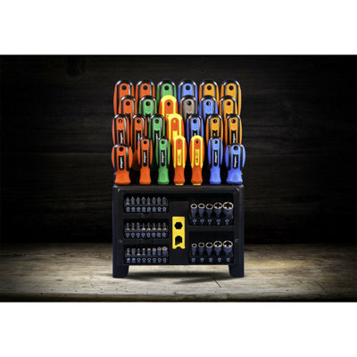 61 PACK - Large Screwdriver Nut Driver & Bit Set - Colour Coded & Storage Stand
