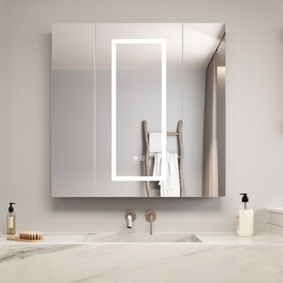 B&Q -  Sleek Led Bathroom Mirror Cabinet With Defogger And Storage 80X80 Cm Bathroom Cabinet