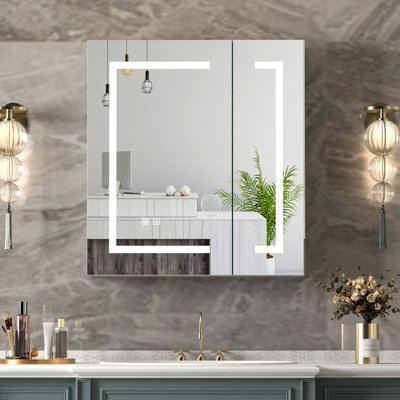 B&Q -  Sleek Led Bathroom Mirror Cabinet With Defogger And Storage 600X650mm Bathroom Cabinet