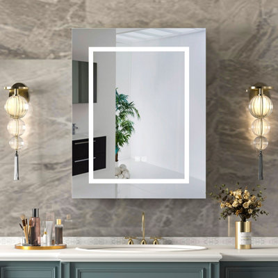 B&Q -  Sleek Led Bathroom Mirror Cabinet 60X75Cm With Demister And 3-Color Lighting Bathroom Cabinet
