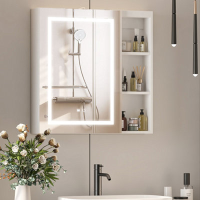 Keepreaper Sleek Bathroom Mirror Cabinet 70X70 With Lights Shaver Socket And Open Shelf from B&Q