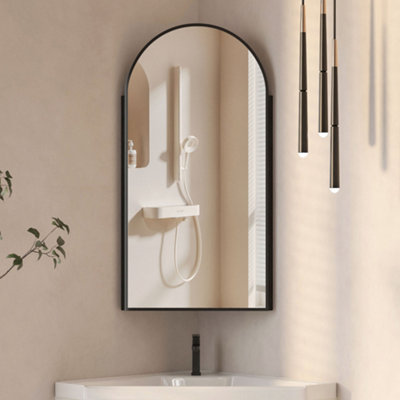 B&Q -  Sleek Black Bathroom Corner Mirror Cabinet With Arched Design And Storage Bathroom Cabinet