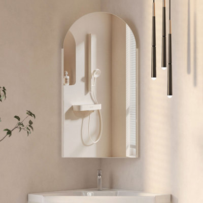 B&Q -  Sleek White Corner Bathroom Cabinet With Mirror And Storage Bathroom Mirror Cabinet