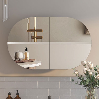 B&Q -  Sleek Oval Bathroom Mirror Cabinet With 5 Storage Compartments In Black Bathroom Cabinet