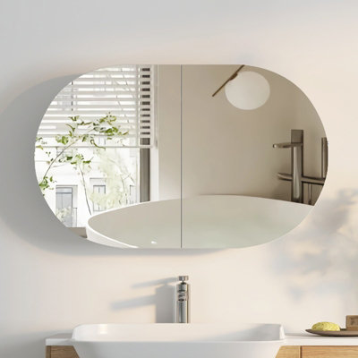 B&Q -  Sleek Bathroom Mirror Cabinet With 2 Butterfly Doors And 5 Storage Compartments Bathroom Cabinet