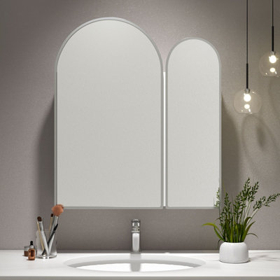 B&Q -  Sleek Arched Bathroom Mirror Cabinet 2-Door Wall Mounted Brushed Nickel 60 X 70 Bathroom Cabinet