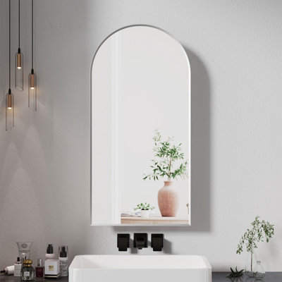 B&Q -  Sleek Arched Bathroom Mirror Cabinet Brushed Nickel 40 X 80 Wall Mounted Bathroom Cabinet