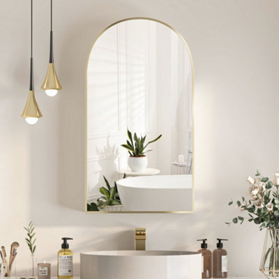 B&Q -  Sleek Arched Bathroom Mirror Cabinet Brushed Gold 50X90 Wall Mounted Bathroom Cabinet