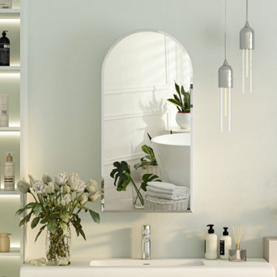 B&Q -  Sleek Beveled Edge Bathroom Mirror Cabinet Arched Frameless Wall Mounted 40X80 Cm With 3 Glass Shelves Bathroom Cabinet