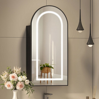 B&Q -  Sleek Wall-Mounted Bathroom Mirror Cabinet With Led Lights And Shaver Socket 40X80 Black Bathroom Cabinet