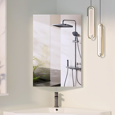 B&Q -  Corner Bathroom Mirror Cabinet With Storage Wall Mounted 40 X 60 Cm