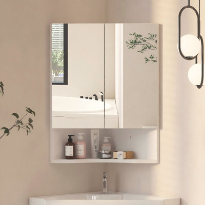 B&Q -  Corner Bathroom Mirror Cabinet 47 X 60 Cm 2 Door Wall Mounted With Storage