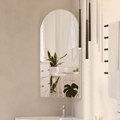 B&Q -  White Arch Corner Bathroom Mirror Cabinet With Storage Wall Mounted 40 X 80Cm