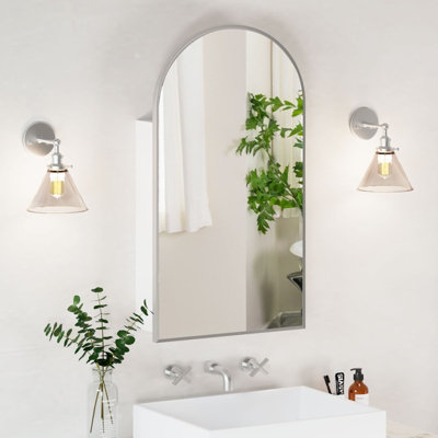 B&Q -  Large Arch Bathroom Mirror Cabinet Brushed Nickel 50 X 90 Cm Wall Mounted With Storage