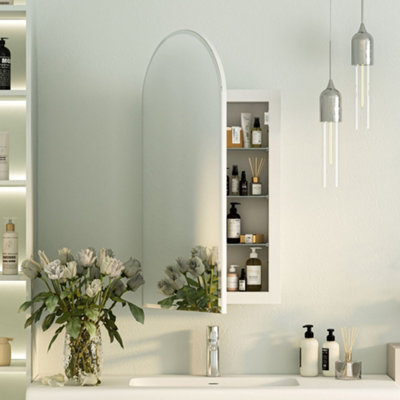 B&Q -  Beveled Edge Arch Bathroom Mirror Cabinet 40 X 80 Cm Frameless Wall Mounted With 3 Glass Shelves