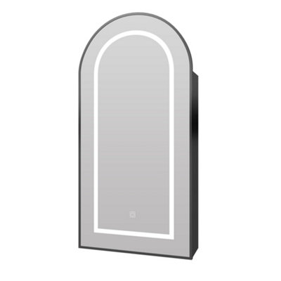 B&Q -  Black Arch Bathroom Mirror Cabinet 40 X 80 Cm With Led Light Shaver Socket And 2 Glass Shelf Wall Mounted Recessed