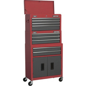 615 x 295 x 1295mm RED 9 Drawer Topchest Rollcab Combination Tool Chest Unit