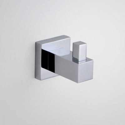 B&Q -  Single Wall Mounted Brass Chrome Square Robe Hook