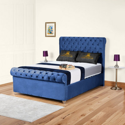 UKBEDFURNITURE Chesterfield Sleighblue Plush Velvet  Gas Lift Ottoman Storage BedWith 48 Inch Headboard from B&Q