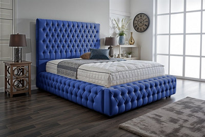 UKBEDFURNITURE Duchess Blue Plush Valvet Upholstered Gas Lift Ottoman Storage Bed With 10 Inch Orthopedic Mattres54 Inch Headboard from B&Q