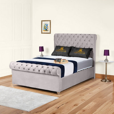 UKBEDFURNITURE Chesterfield Sleigh Silver Plush Velvet  Gas Lift Ottoman Storage BedWith 48 Inch Headboard from B&Q
