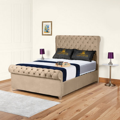 UKBEDFURNITURE Chesterfield Sleigh Beige Plush Velvet  Gas Lift Ottoman Storage BedWith 48 Inch Headboard from B&Q