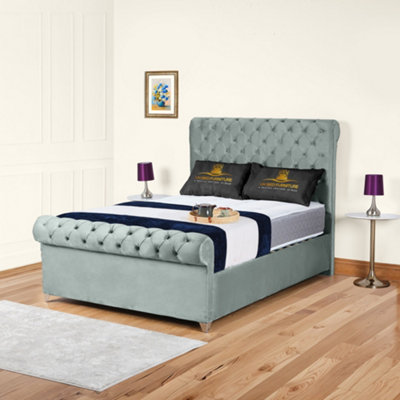 UKBEDFURNITURE Chesterfield Sleigh Grey Plush Velvet  Gas Lift Ottoman Storage BedWith 48 Inch Headboard from B&Q