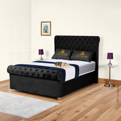 UKBEDFURNITURE Chesterfield Sleigh Black Plush Velvet  Gas Lift Ottoman Storage BedWith 48 Inch Headboard from B&Q
