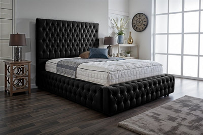 UKBEDFURNITURE Duchess Black Plush Valvet Upholstered Gas Lift Ottoman Storage Bed With 10 Inch Orthopedic Mattres54 Inch Headboard from B&Q