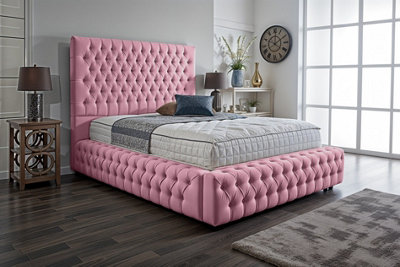 UKBEDFURNITURE Duchess Pink Plush Valvet Upholstered Bed Frame Only- Blackboard54 Inch Headboard from B&Q