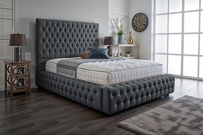UKBEDFURNITURE Duchess Steel Plush Valvet Upholstered Bed Frame Only- Blackboard54 Inch Headboard from B&Q
