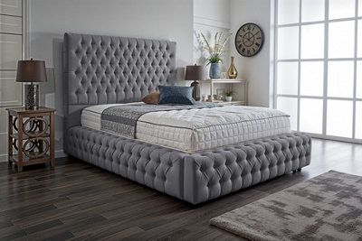 UKBEDFURNITURE Duchess Grey Plush Valvet Upholstered Gas Lift Ottoman Storage Bed With 54 Inch Headboard from B&Q