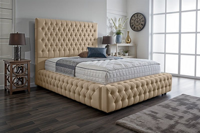UKBEDFURNITURE Duchess Beige Plush Valvet Upholstered Bed Frame Only- Blackboard54 Inch Headboard from B&Q
