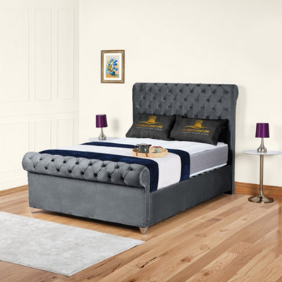 UKBEDFURNITURE Chesterfield Sleigh Steel Plush Velvet  Gas Lift Ottoman Storage Bed With 10 Inch Orthopedic Mattress48 Inch Headboard from B&Q