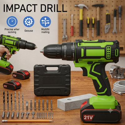  - Cordless Combi Drill Driver  21V Electric Screwdriver Set2 Batteries And Charger