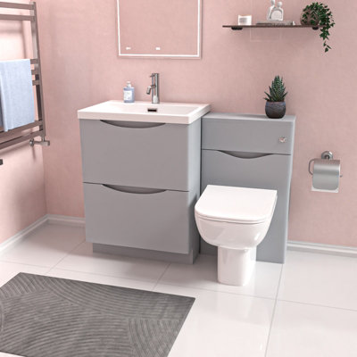 B&Q -  1100mm Freestanding Matte Grey Vanity CabinetWc & Rimless Modern Btw Toilet