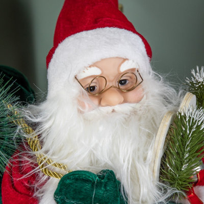 61cm Tall Standing Santa Claus Christmas Decoration with Green Sack